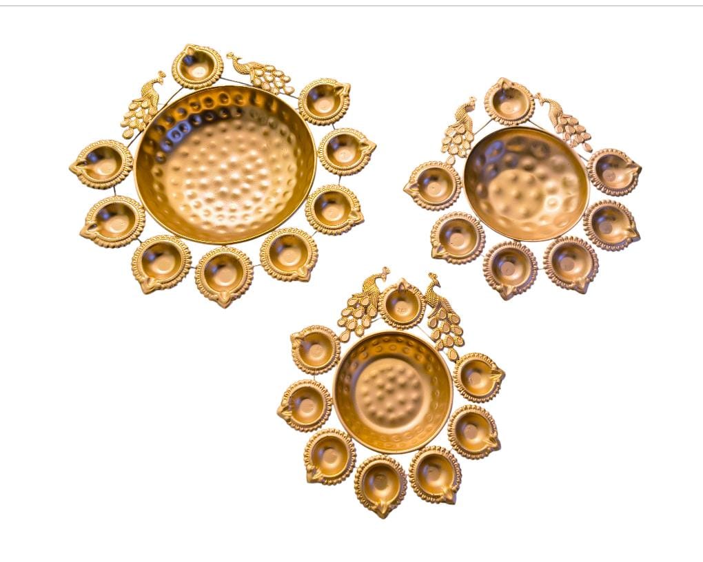 Diwali Urli Tray 3Pcs Lotus and Peacock design