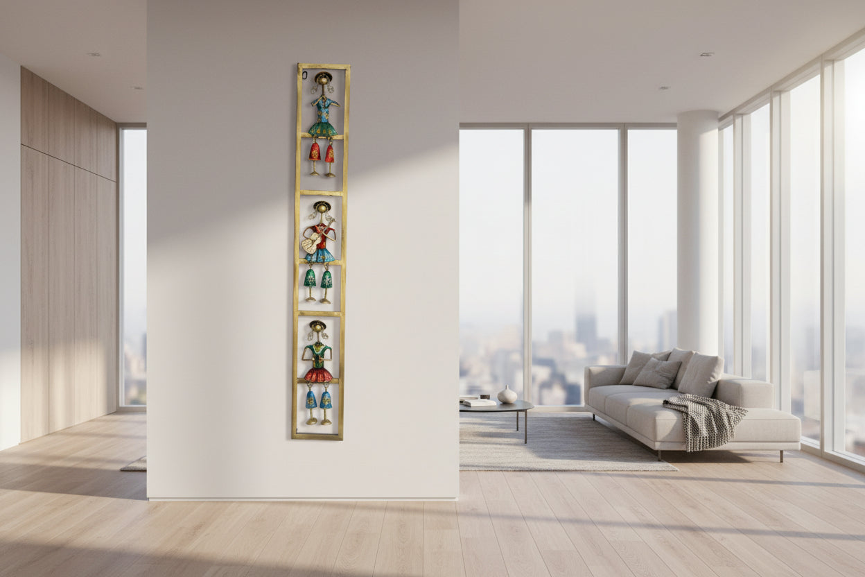 Rajasthani 3 Musicians Wall Art - Traditional Indian Music Décor | Handcrafted Metal Wall Hanging