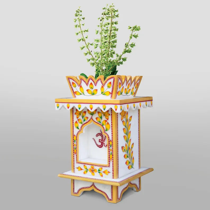 Marble Tulsi Pot  Hand‑Painted Traditional Tulsi Kyara for Home Garden