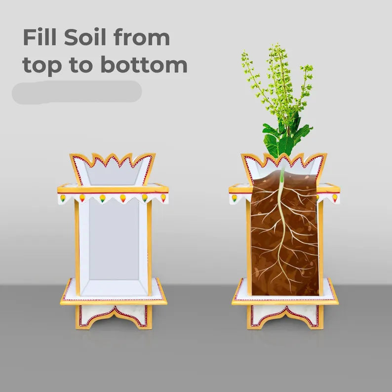 Marble Tulsi Pot  Hand‑Painted Traditional Tulsi Kyara for Home Garden