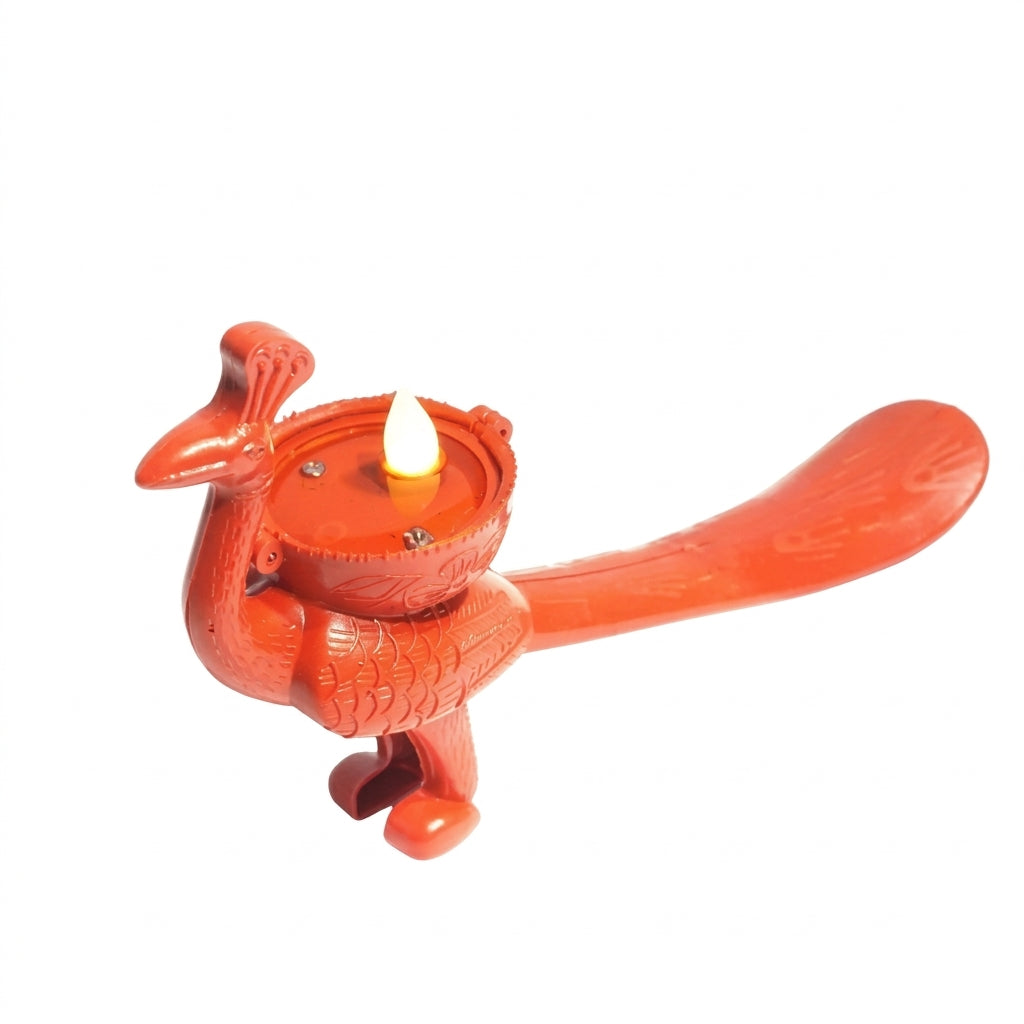 Peacock & Traditional Water Sensor LED Diya Pack of 12 - Flameless & Oilless Water-Activated Clay Light