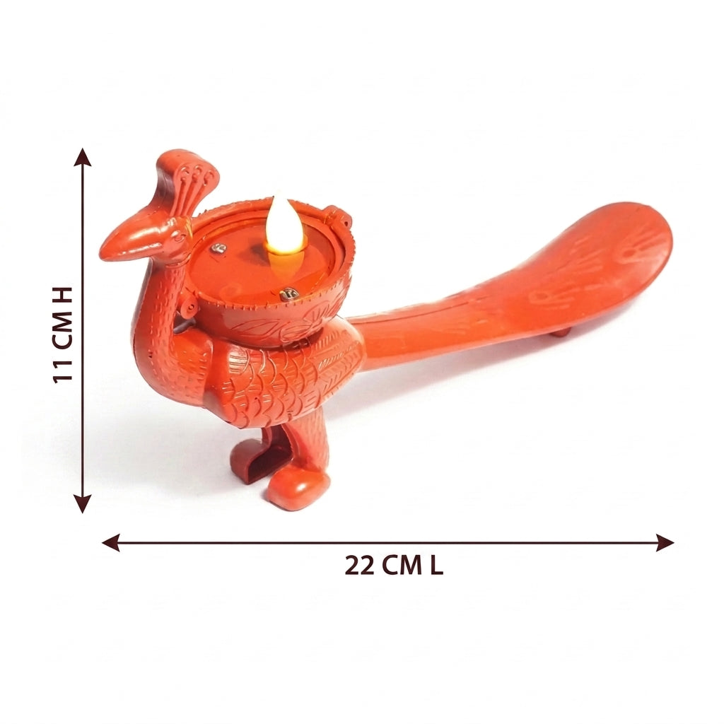 Peacock & Traditional Water Sensor LED Diya Pack of 12 - Flameless & Oilless Water-Activated Clay Light