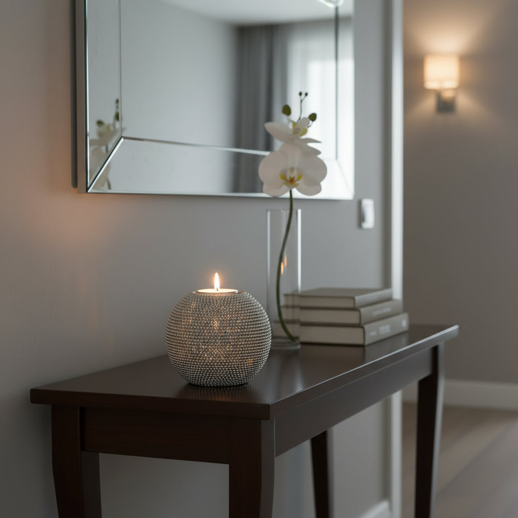 9cm Silver Ball Tealight Holder | Modern Candle Decor