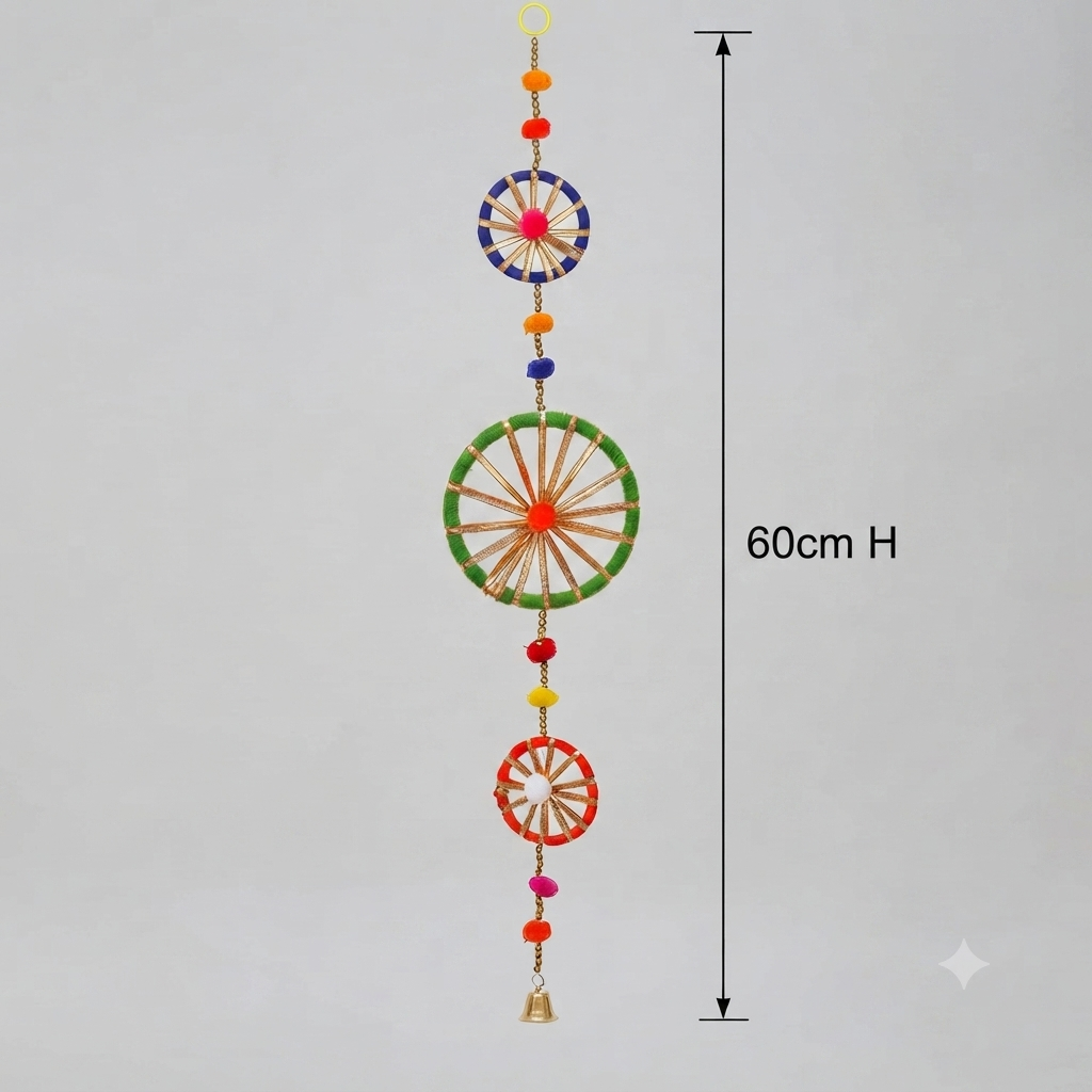 Multicolor Pom-Pom Tassel Bell Toran – Haldi Wedding Diwali Decor Pack of 8 | Giftculture