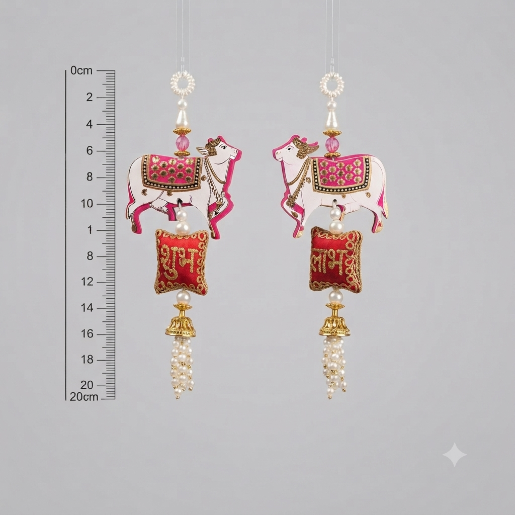 Shubh Labh Cow Door Hanging Set of 2, 8 inch, Diwali & Wedding Decor