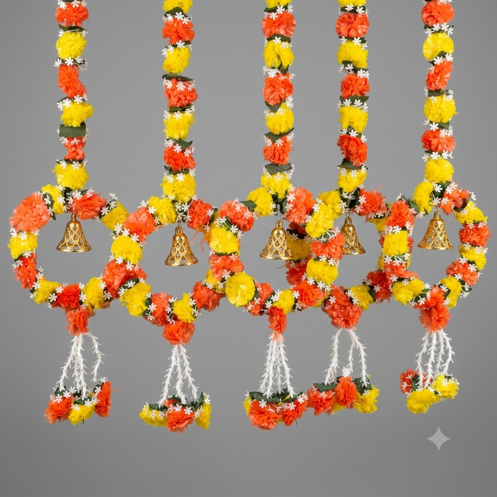 Marigold Floral Garland with Ring Base (Pack of 5) | Festive Decor