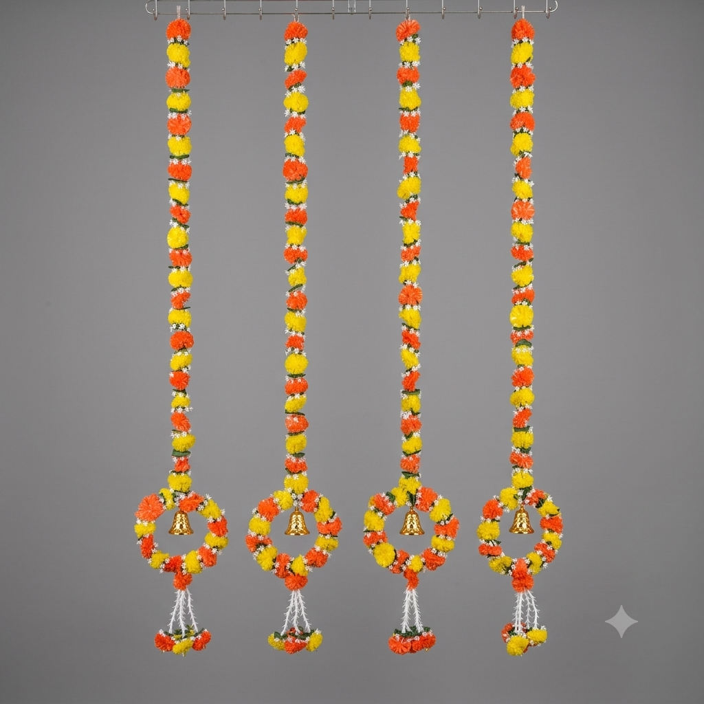 Marigold Floral Garland with Ring Base (Pack of 5) | Festive Decor
