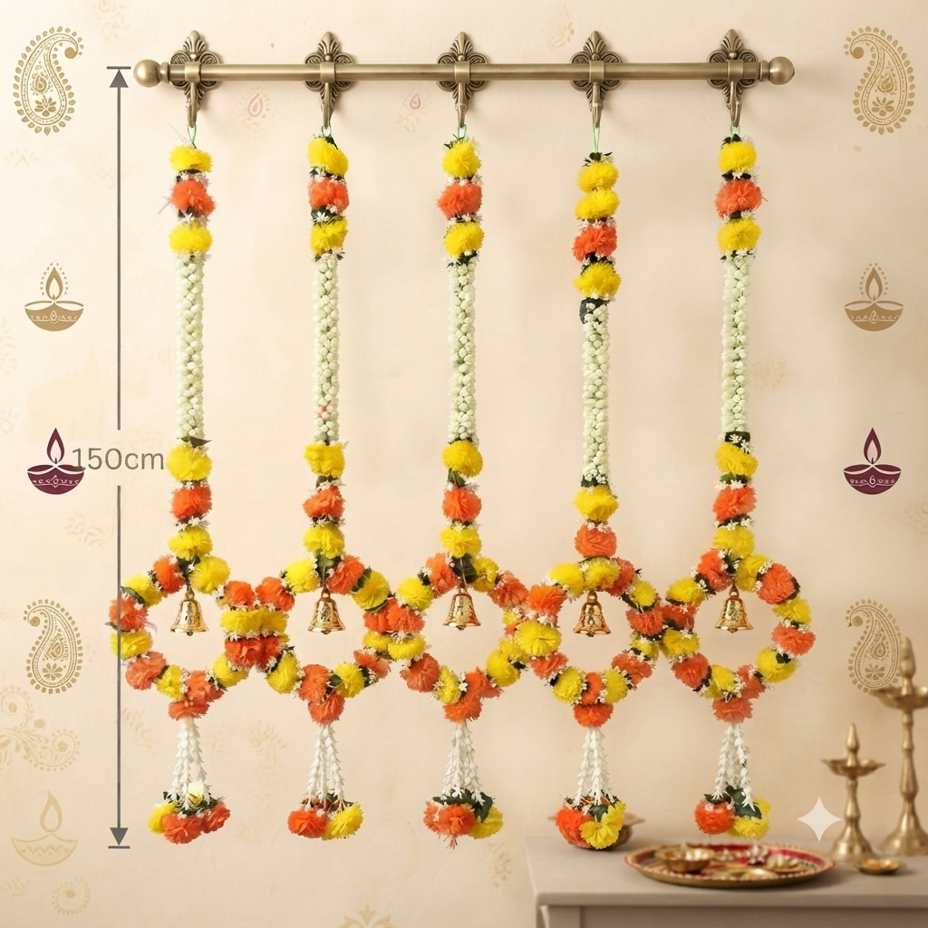 Marigold Floral Garland with Ring Base (Pack of 5) | Festive Decor