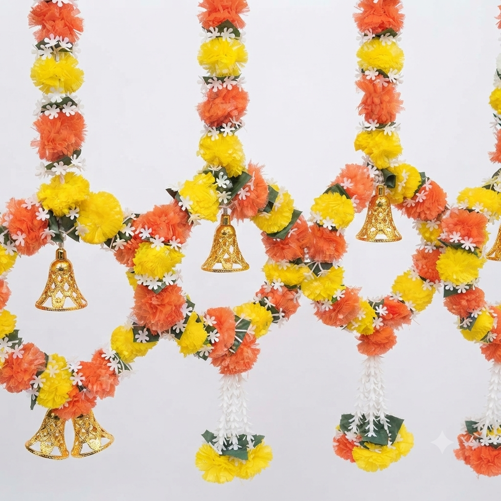 Marigold Floral Garland with Ring Base (Pack of 5) | Festive Decor