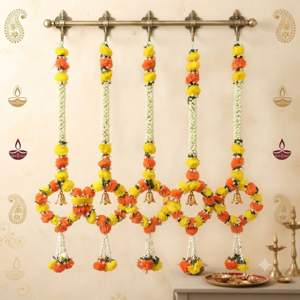 Marigold Floral Garland with Ring Base (Pack of 5) | Festive Decor