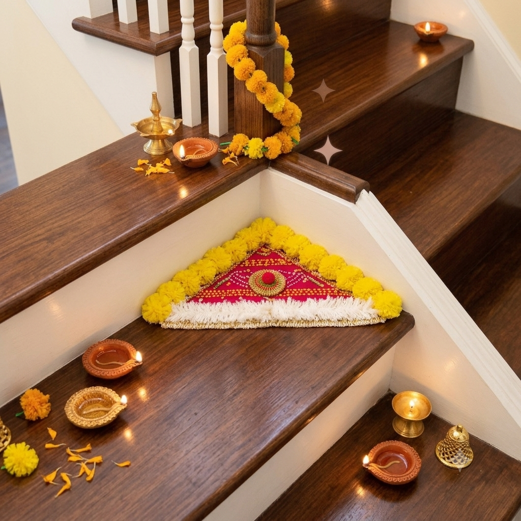 Decorative Stair Rangoli Mat Set – 6‑Piece Colourful Traditional Stair Décor