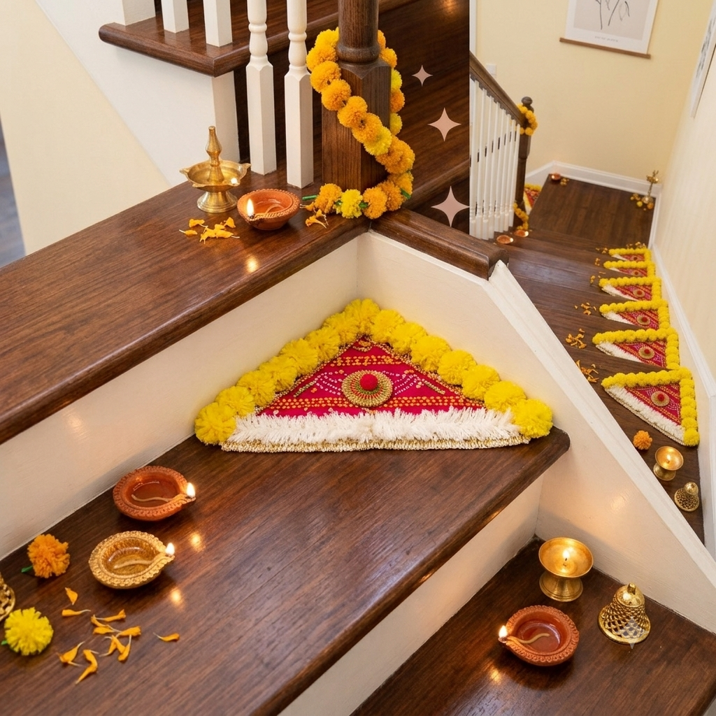 Decorative Stair Rangoli Mat Set – 6‑Piece Colourful Traditional Stair Décor
