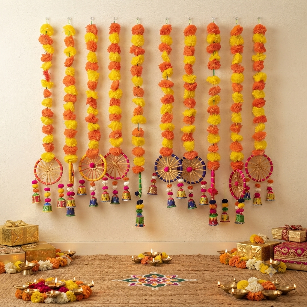 Marigold Chakri Latkan Pk of 8 for Diwali & Indian Festival