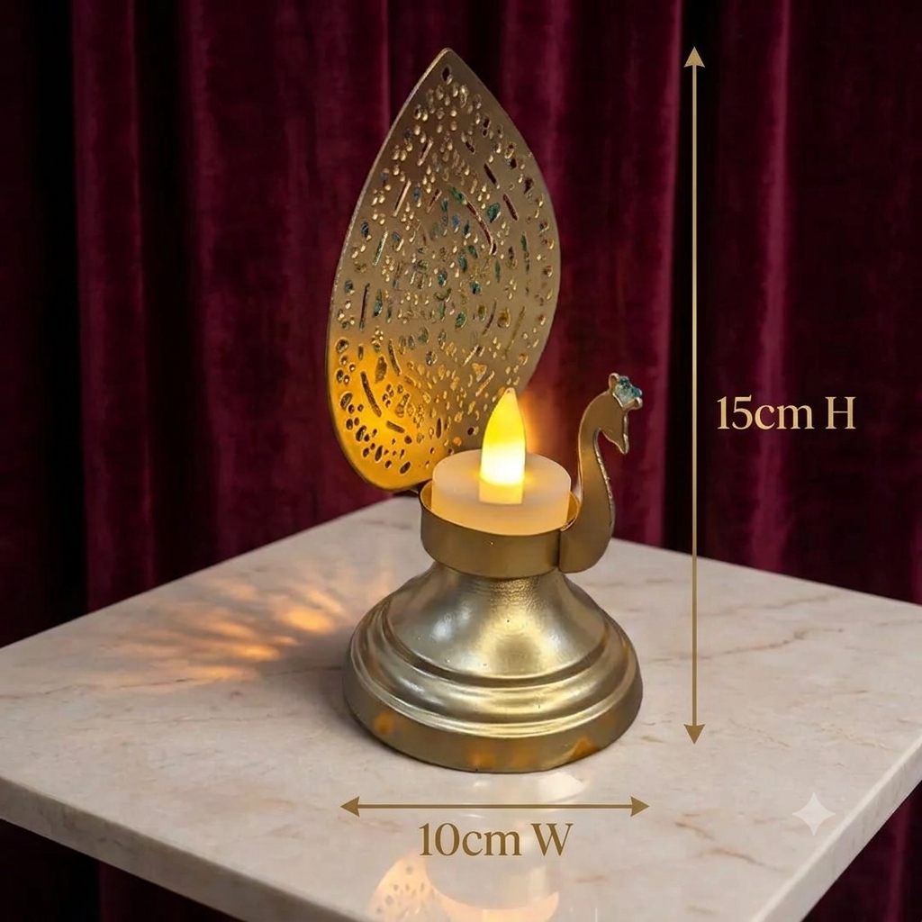 Peacock Tealight Candle Holder (15cm H x 10cm W)