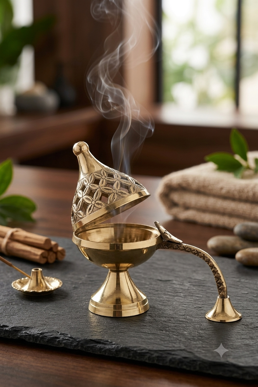 Brass Incense Burner with Handle – Traditional Home & Pooja Décor