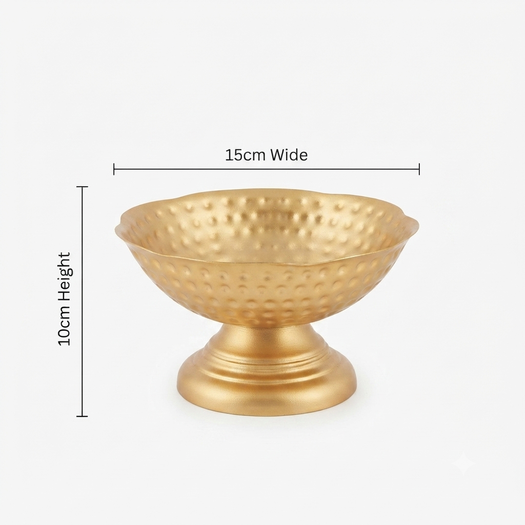 Gold-Finish Metal Tealight Décor Bowl – 11cm Height x 15cm wide(bowl) Floral Accent