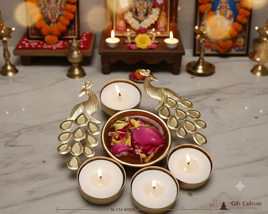 Gold Metal Festive Tealight & Diya Holder Collection – Home Décor Set
