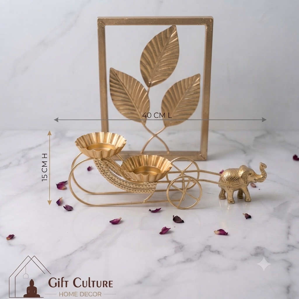 Gold Metal Elephant Tealight Holder – 40cm Festive Home Décor