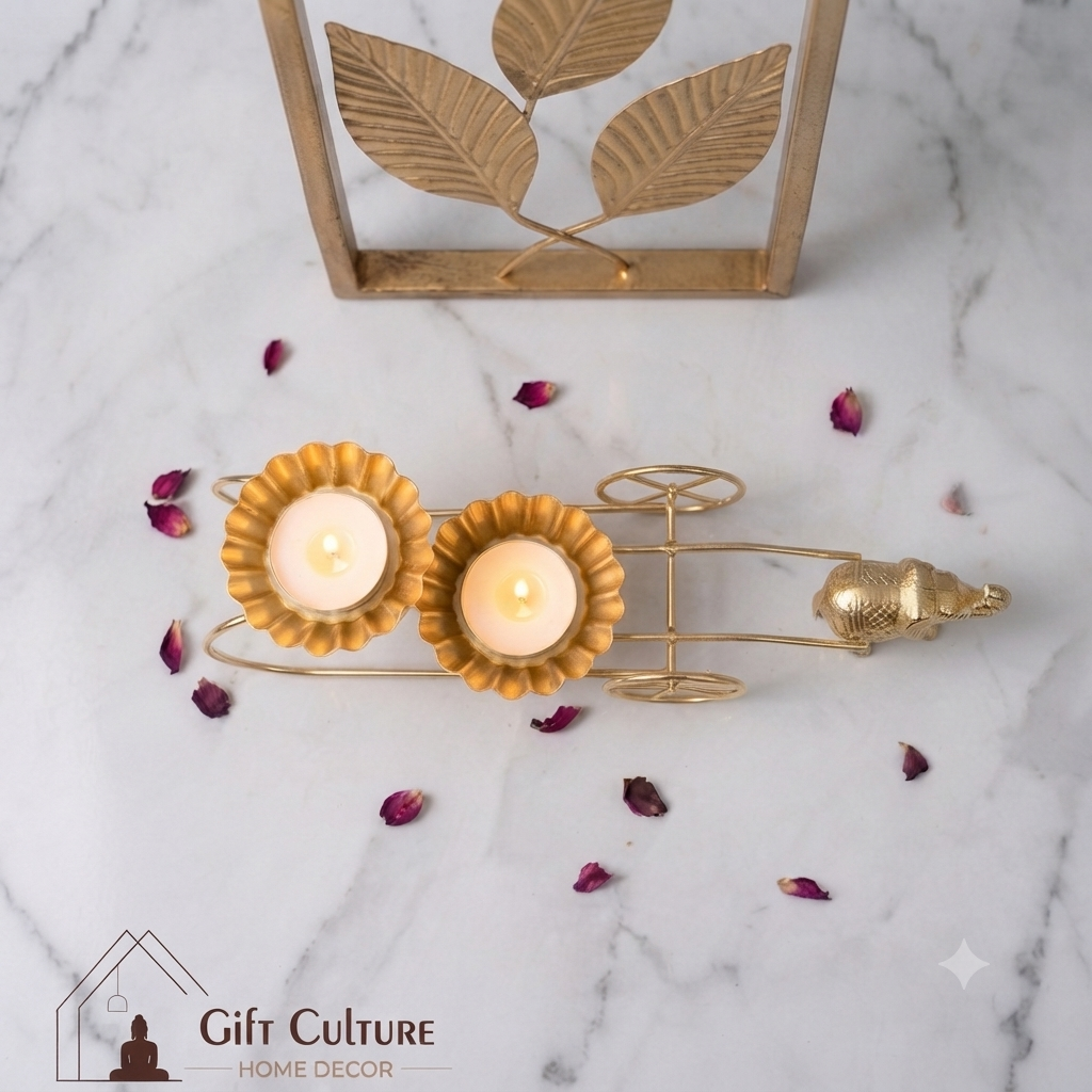 Gold Metal Elephant Tealight Holder – 40cm Festive Home Décor