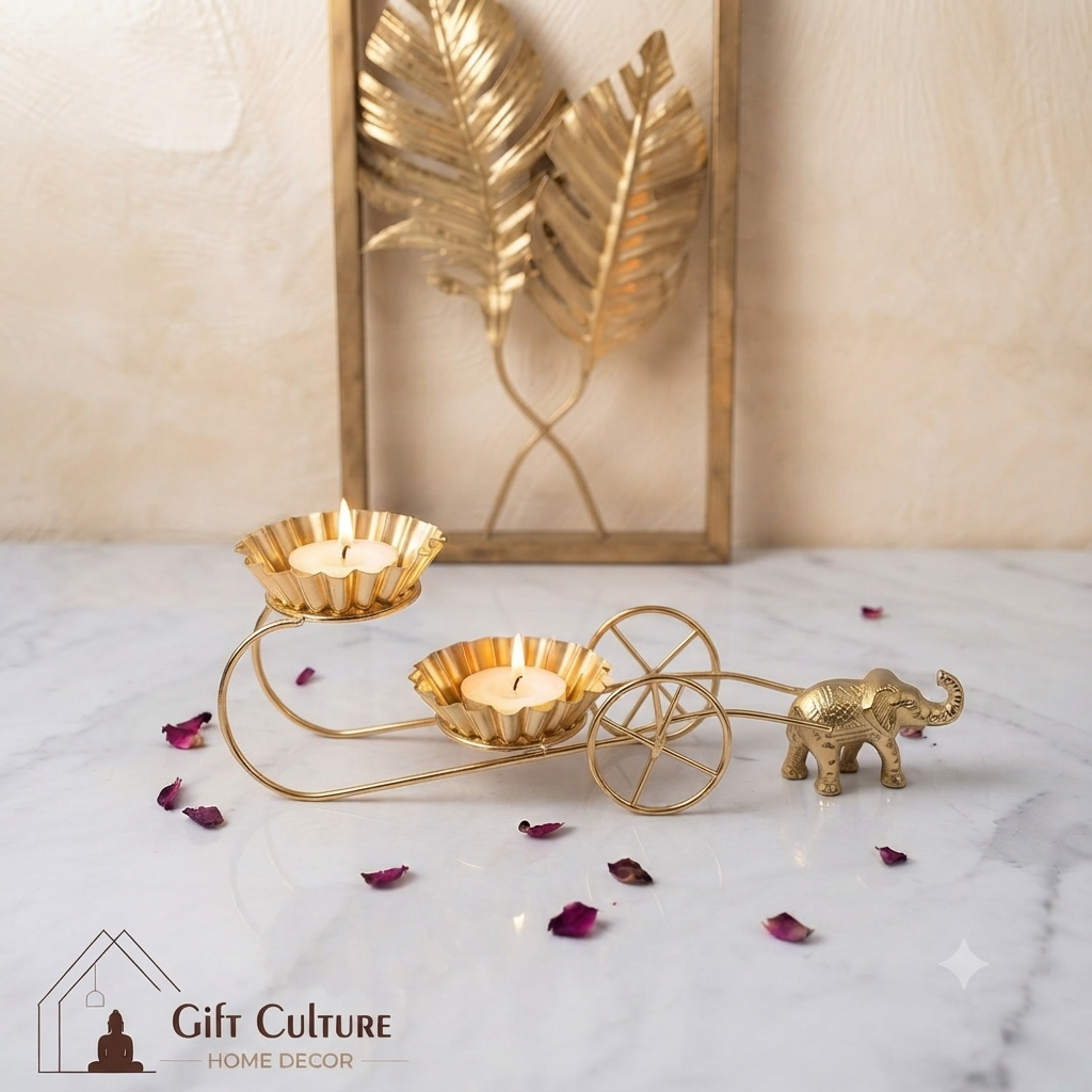 Gold Metal Elephant Tealight Holder – 40cm Festive Home Décor