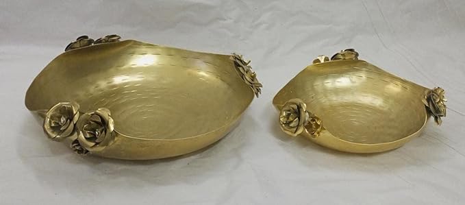 Gold Metal Floral Tealight Bowl Set – Elegant Home & Festive Décor (Set of 2)