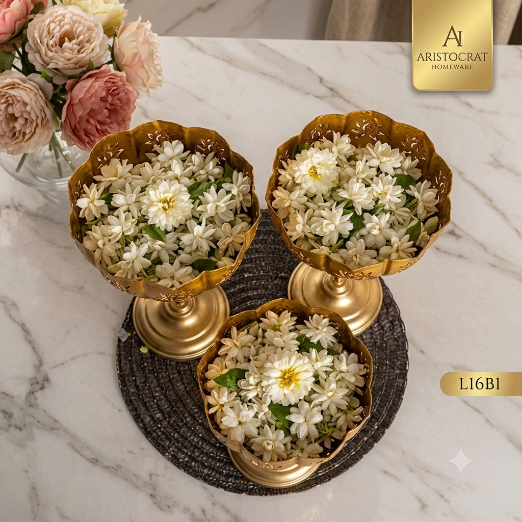 Gold Metal Urli Goblet Set – Elegant Decorative Home Décor (Set of 3)