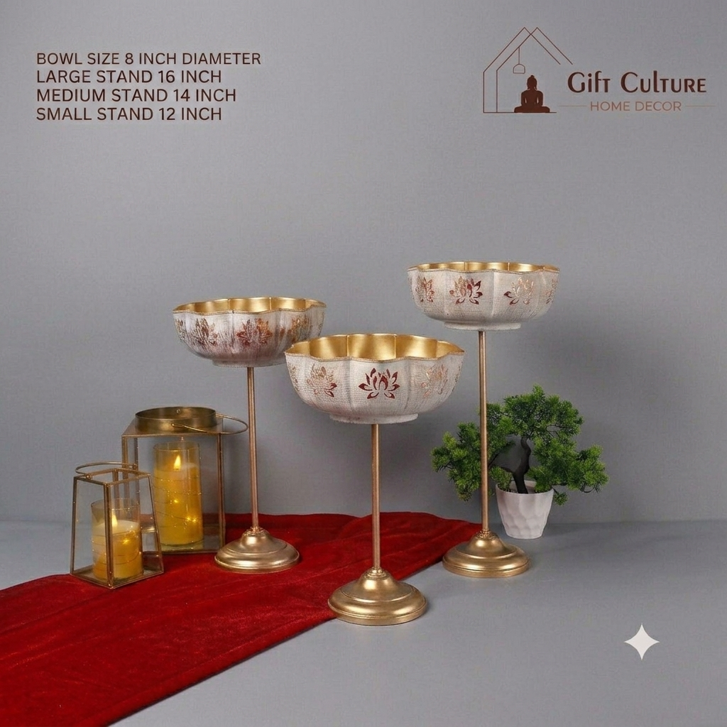 Gold Metal Urli Goblet Set – Elegant Decorative Home Décor (Set of 3)