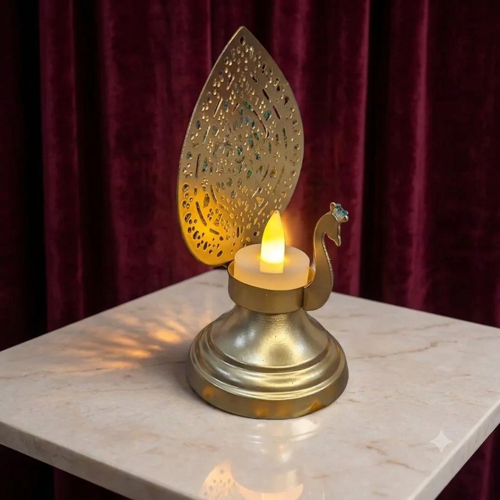 Peacock Tealight Candle Holder (15cm H x 10cm W)