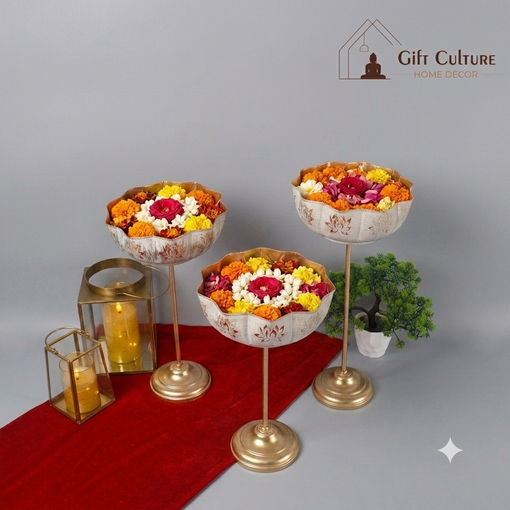 Gold Metal Urli Goblet Set – Elegant Decorative Home Décor (Set of 3)