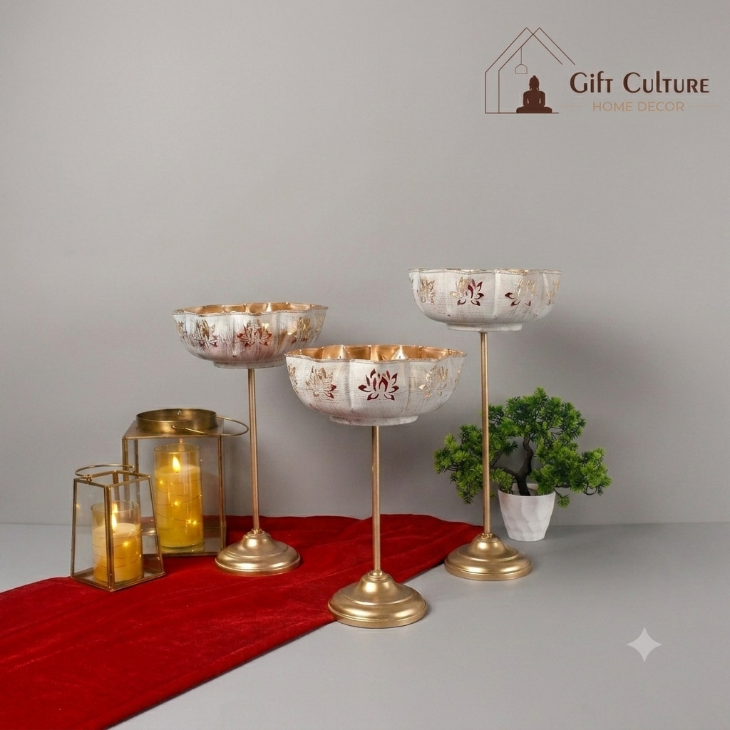 Gold Metal Urli Goblet Set – Elegant Decorative Home Décor (Set of 3)