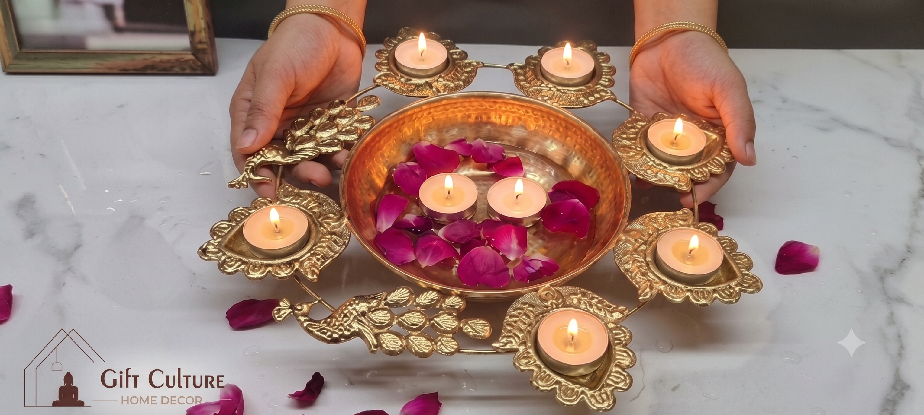 Gold Metal Urli Diya & Tealight Holder Collection – 30cm Festive Home Décor