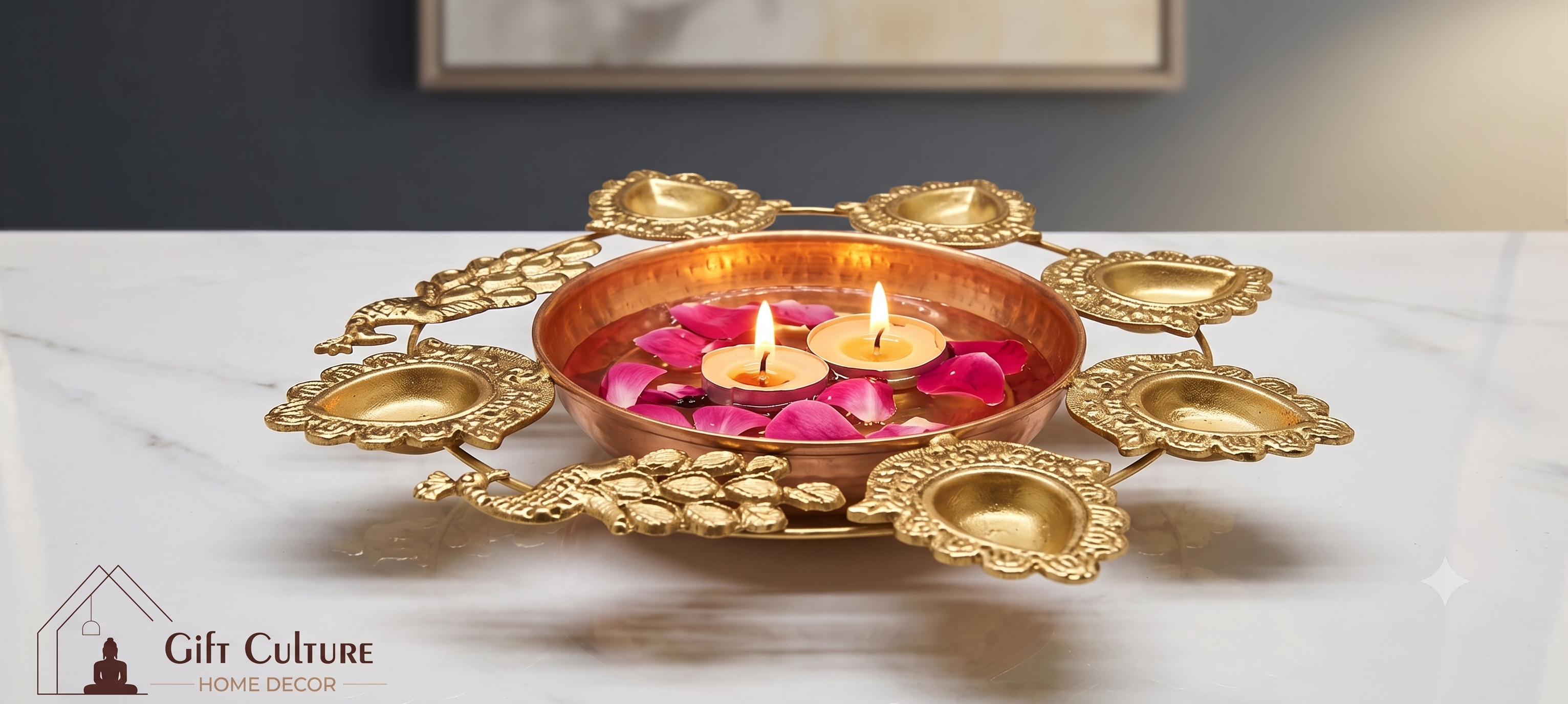 Gold Metal Urli Diya & Tealight Holder Collection – 30cm Festive Home Décor