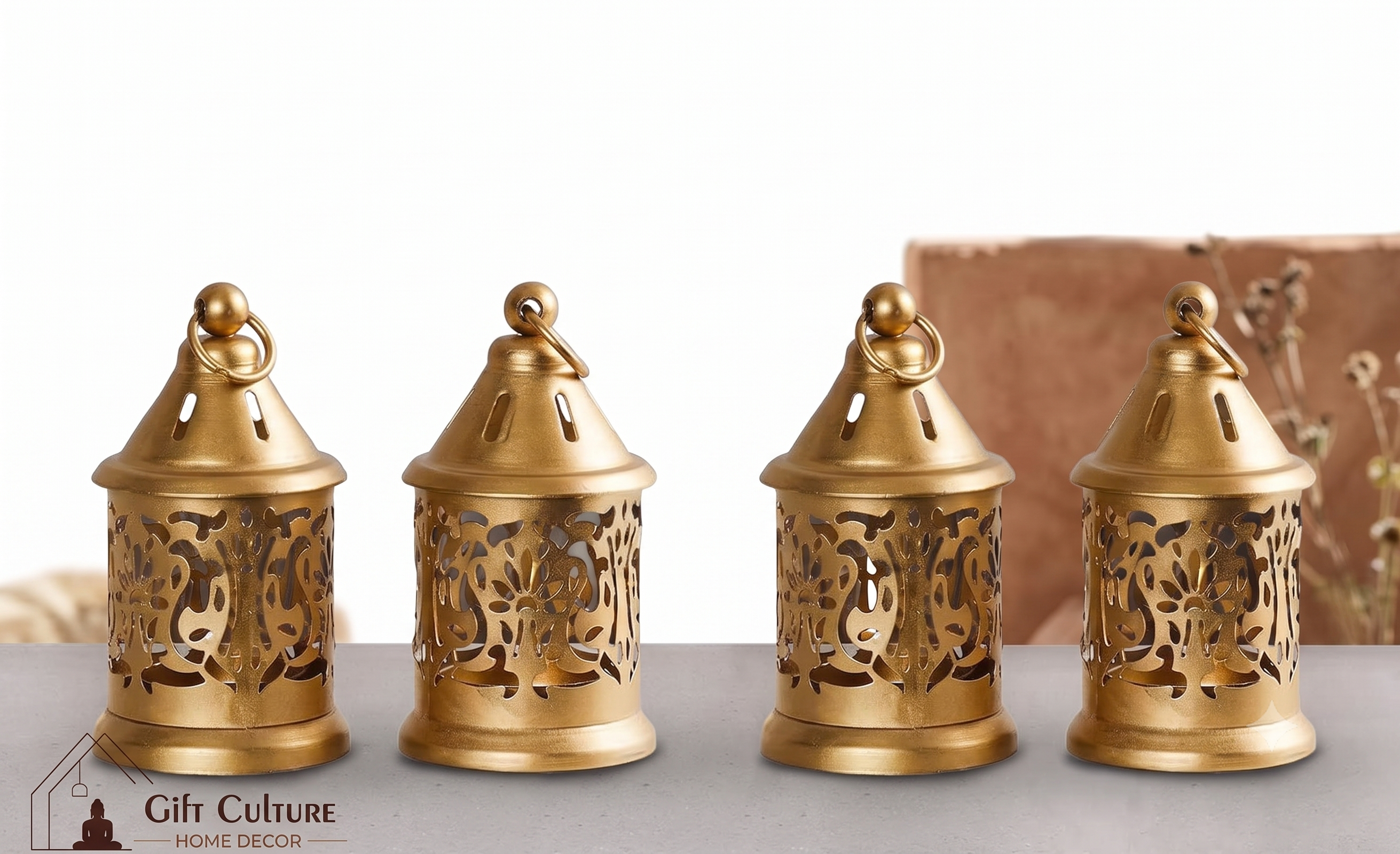 Gold Metal Tealight Lantern – Decorative Home & Festive Décor
