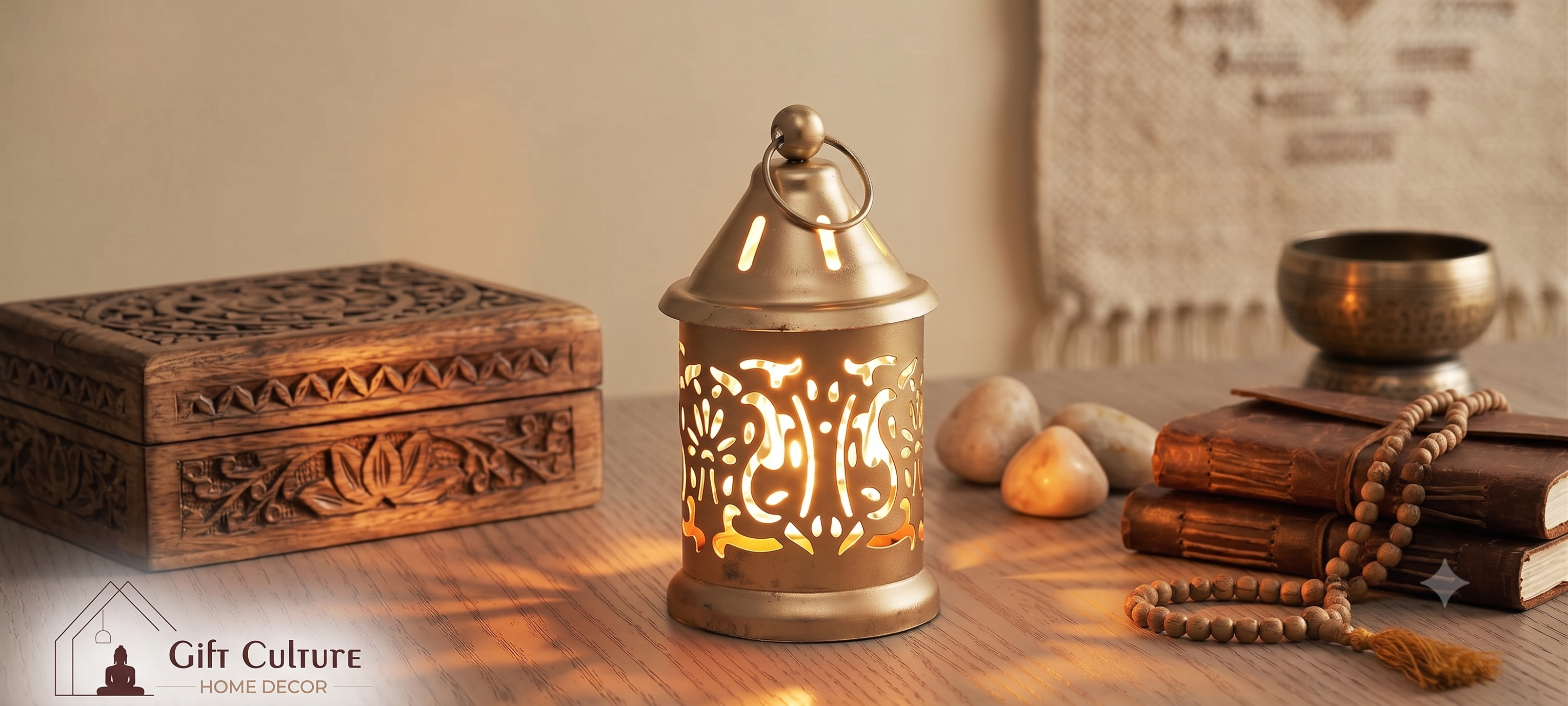 Gold Metal Tealight Lantern – Decorative Home & Festive Décor