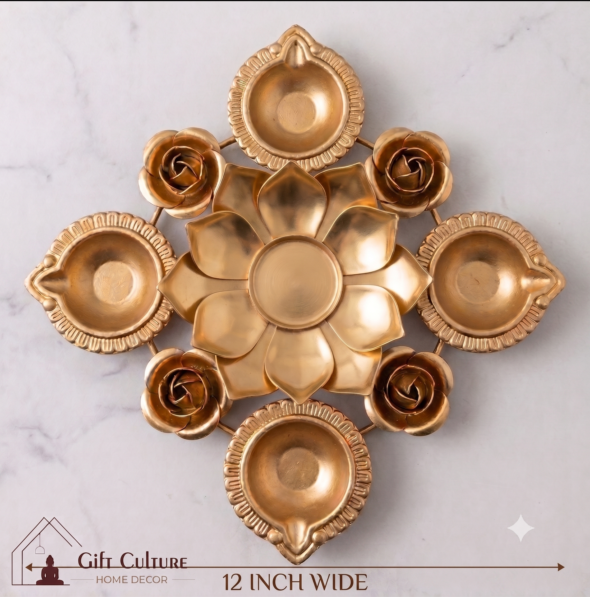 Gold Metal Festive Tealight & Diya Holder Collection – Home Décor Set