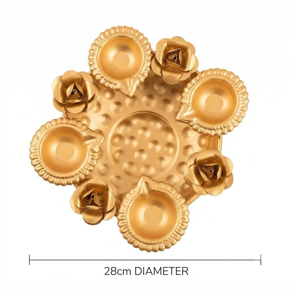 Gold Metal Rose Urli Tray Set – Premium Festive Home Décor (Set of 3)
