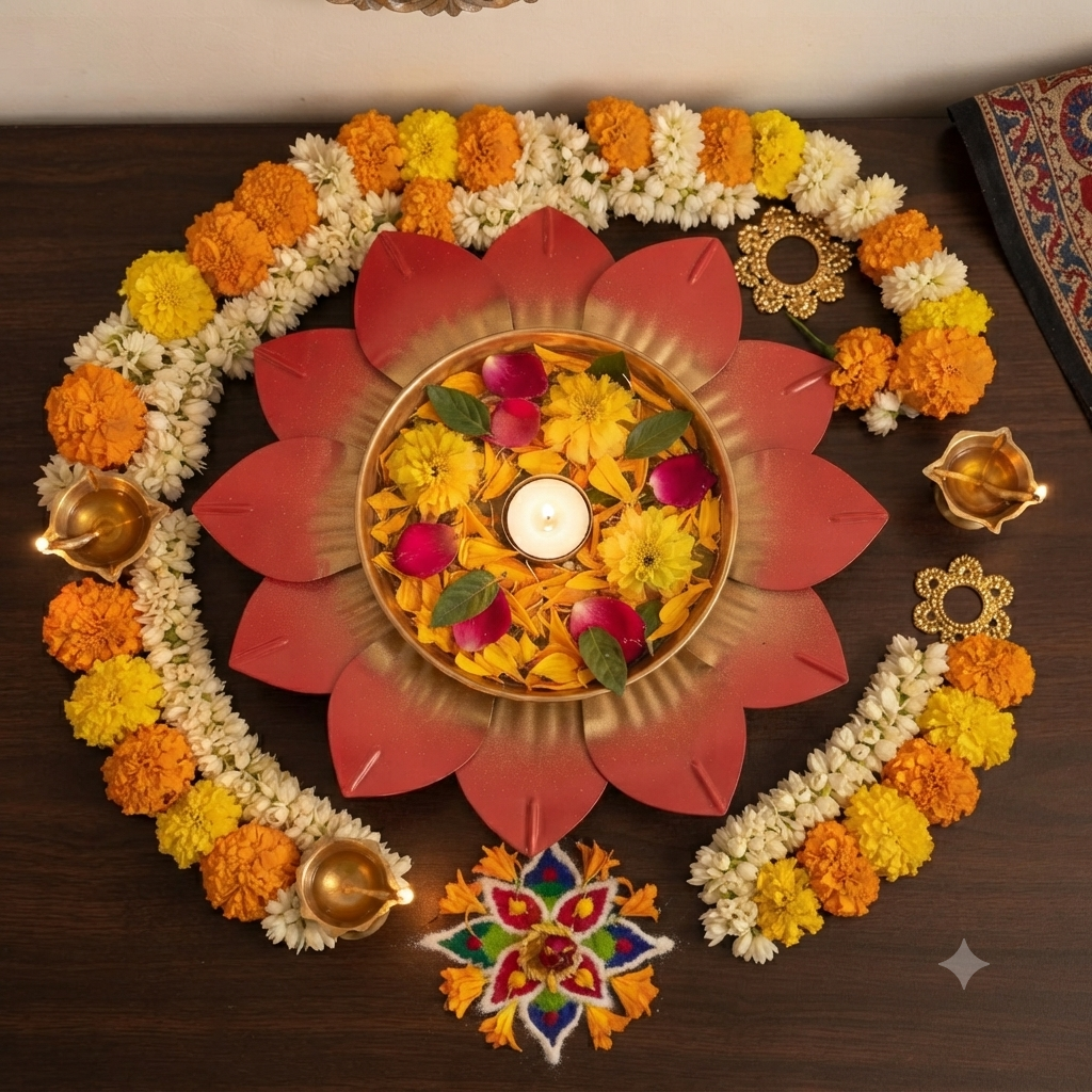 Metal Lotus Urli Tray – 30CM Decorative Festive Home Décor (2 Colours)