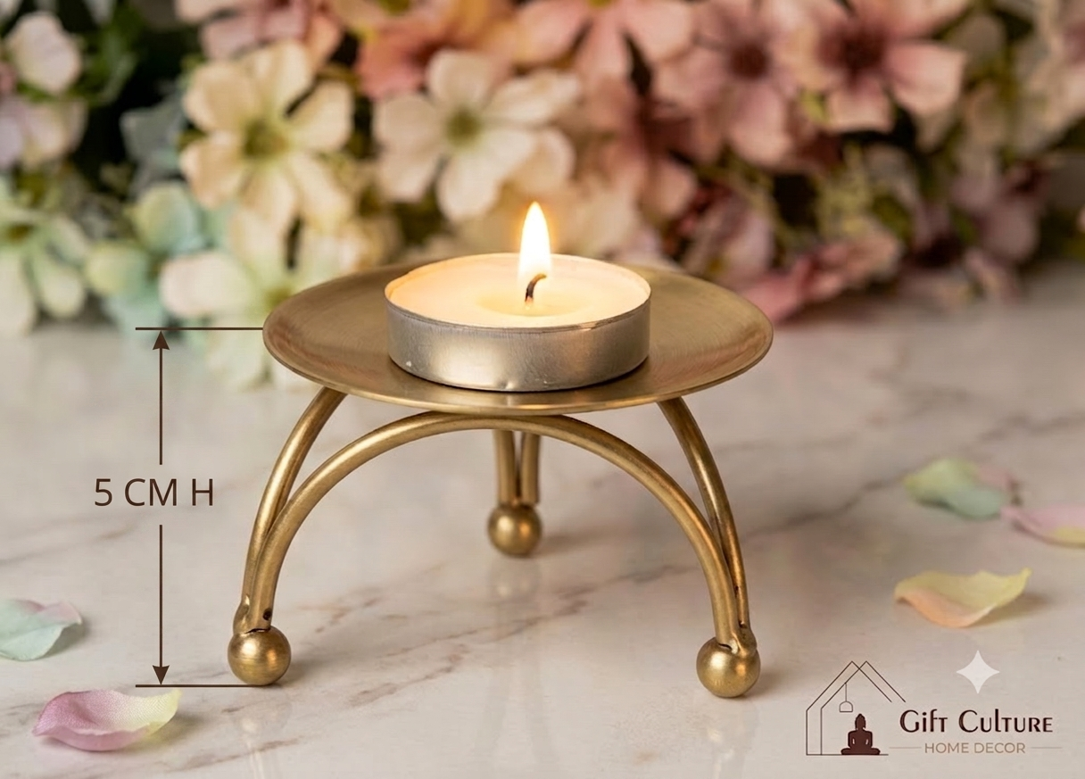 Handmade Gold-Finished Metal Diya and Tealight Candle Holders Collection for Home Decor 5CM-H