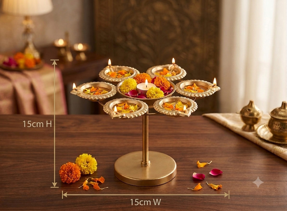 Gold Metal Floral Diya Stand – 15CM Decorative Tealight Holder (2 Designs)