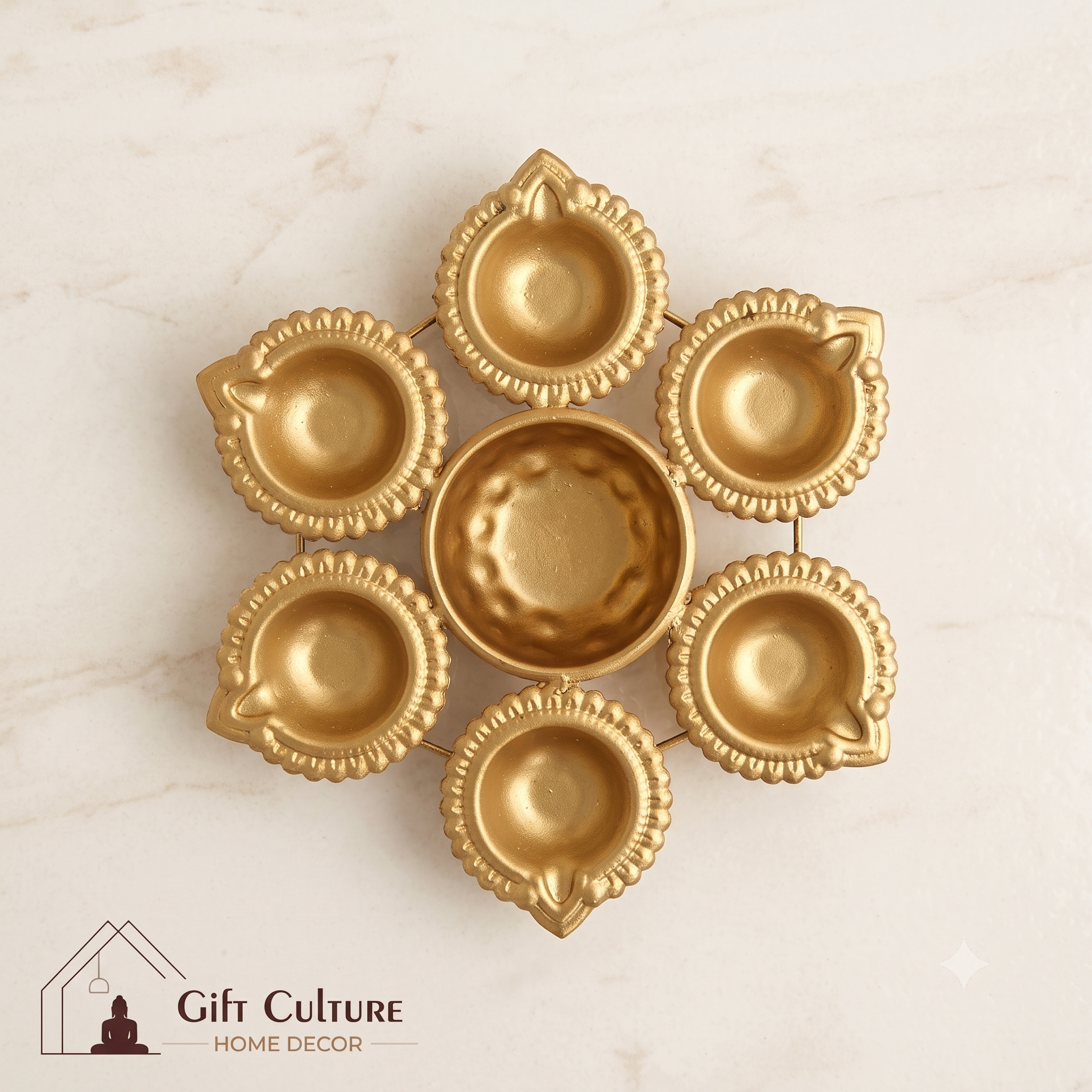 Gold Metal Festive Tealight & Diya Holder Collection – Home Décor Set