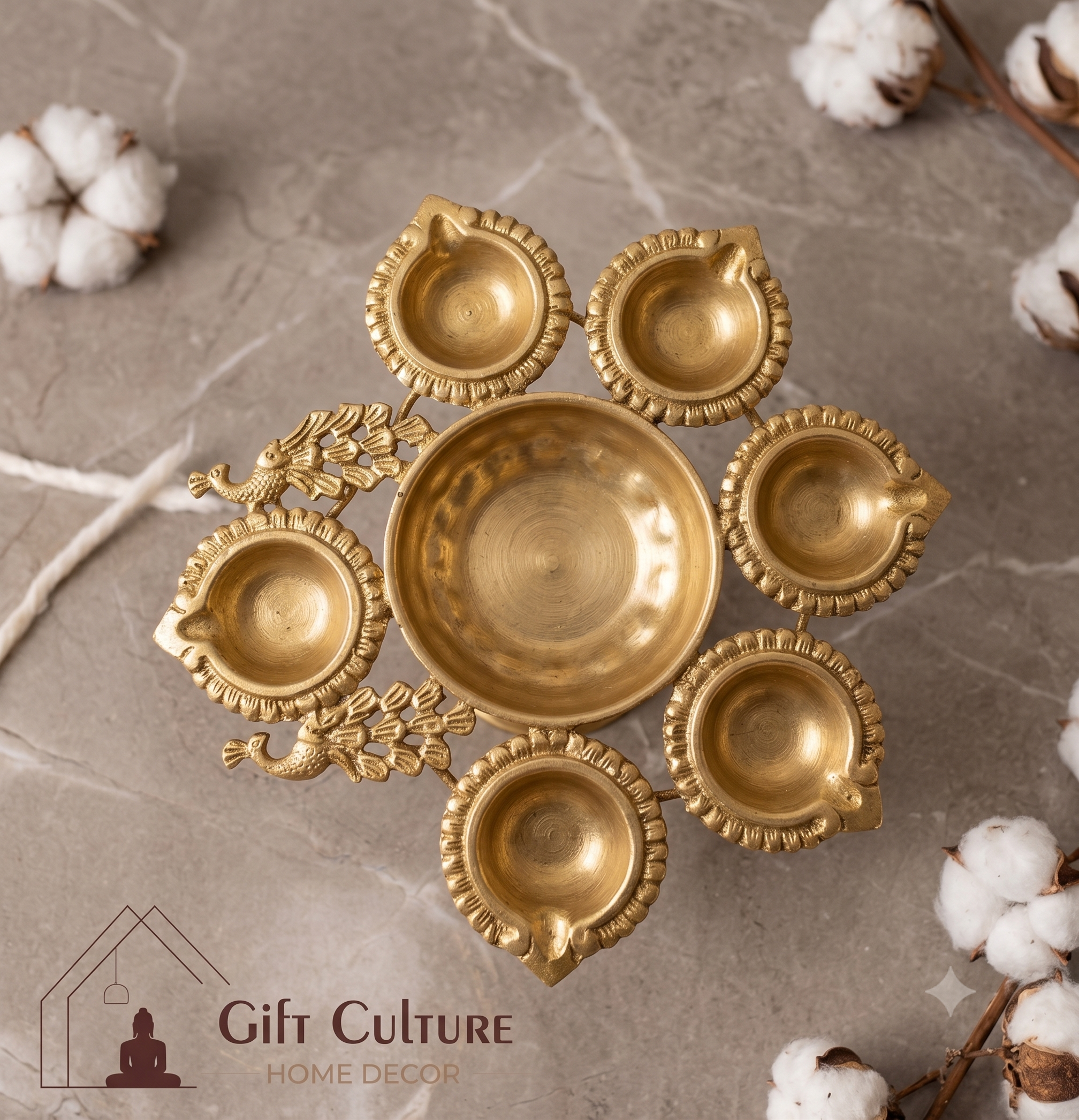Gold Metal Festive Tealight & Diya Holder Collection – Home Décor Set