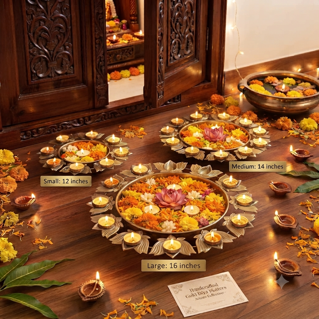 Gold Metal Urli & Diya Platter Collection – Premium Festive Home Décor (5 Designs)