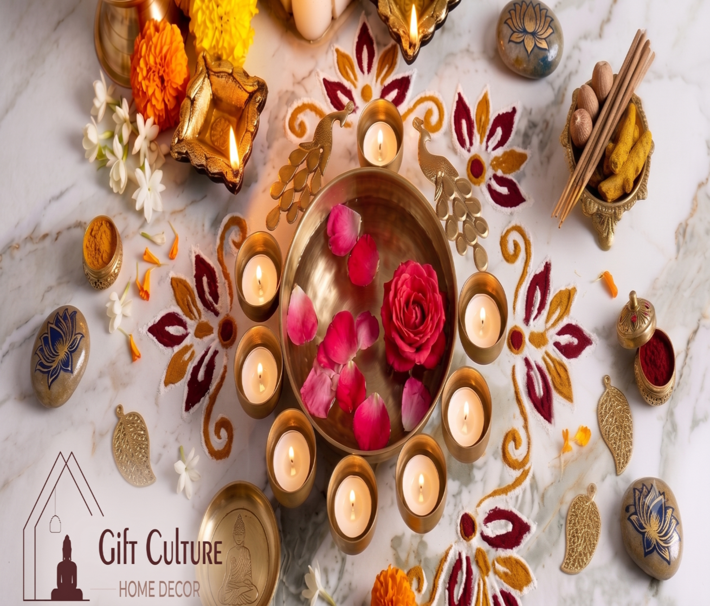 Gold Metal Urli Diya & Tealight Holder Collection – 30cm Festive Home Décor