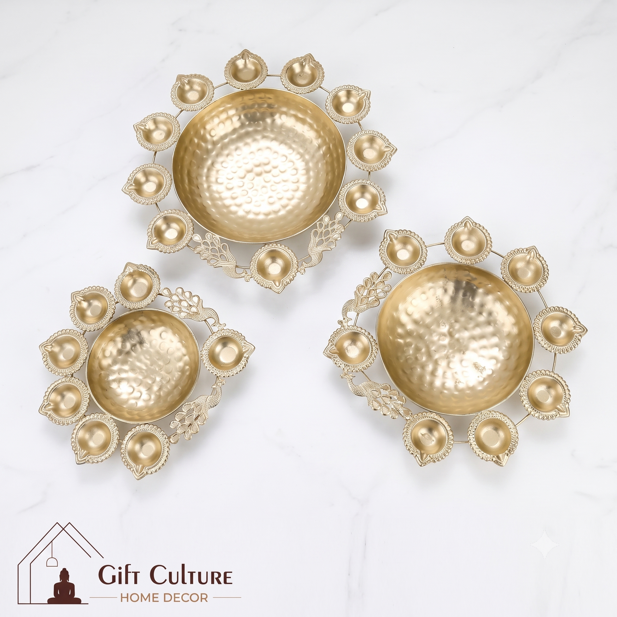 Gold Metal Urli & Diya Platter Collection – Premium Festive Home Décor (5 Designs)
