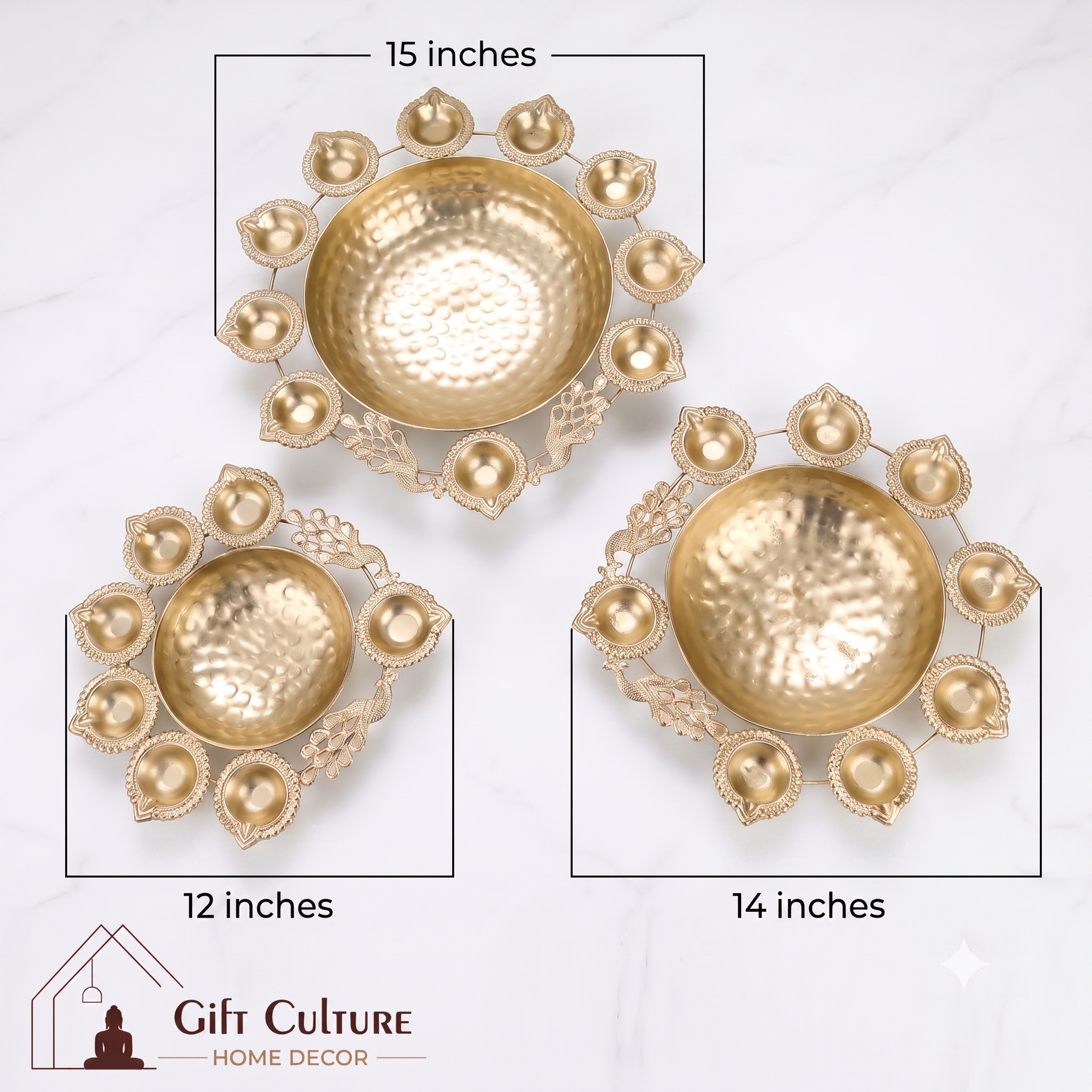 Gold Metal Urli & Diya Platter Collection – Premium Festive Home Décor (5 Designs)