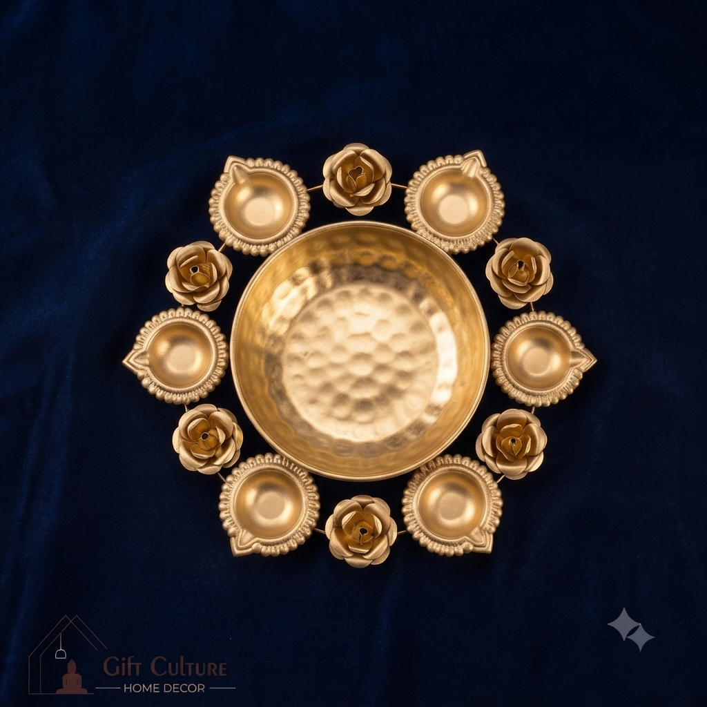 Gold Metal Urli Diya & Tealight Holder Collection – 30cm Festive Home Décor