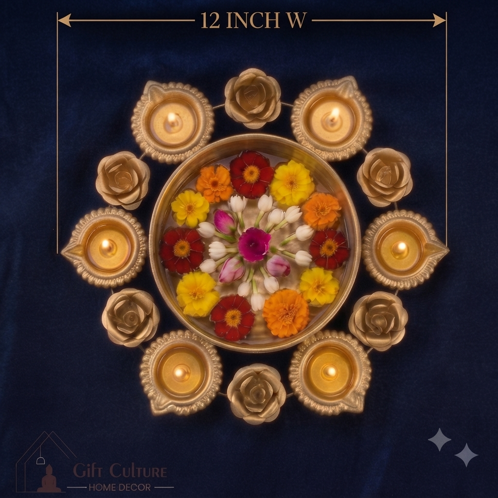 Gold Metal Urli Diya & Tealight Holder Collection – 30cm Festive Home Décor