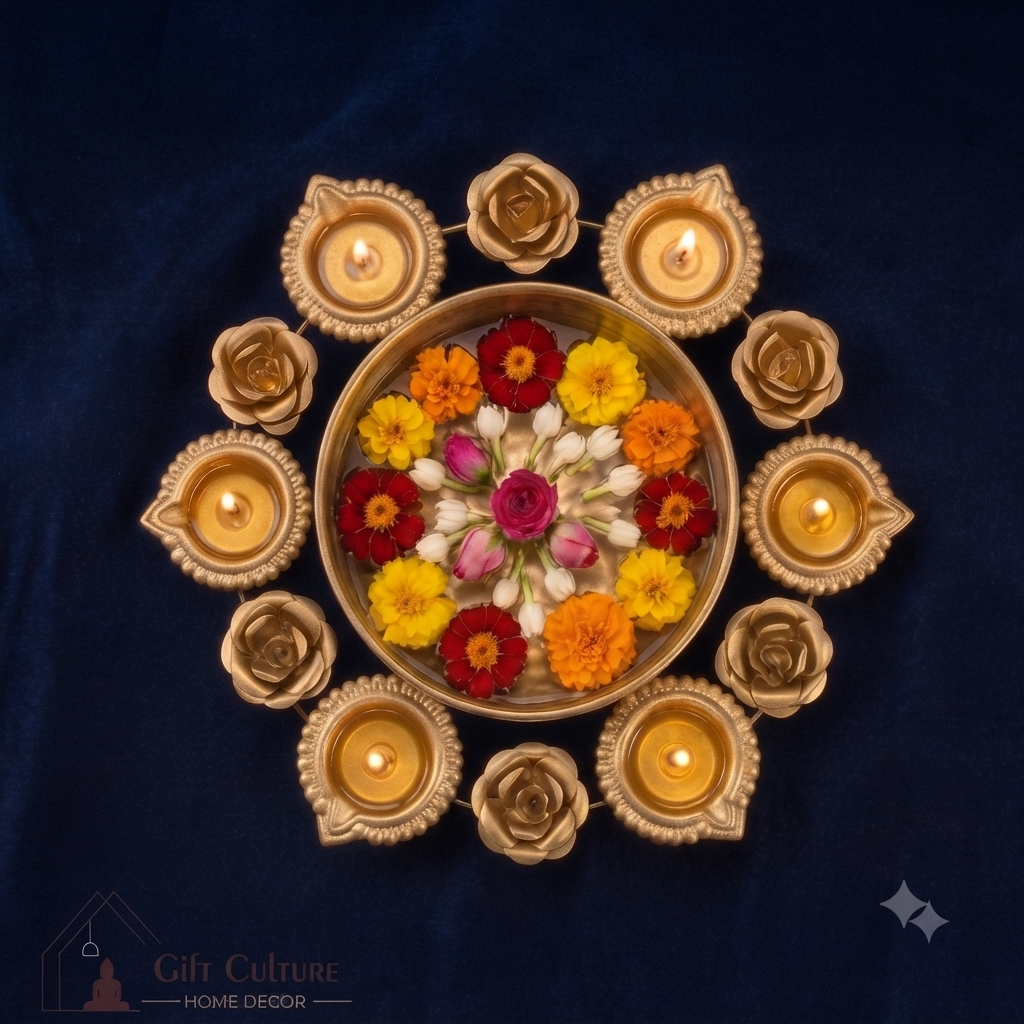 Gold Metal Urli Diya & Tealight Holder Collection – 30cm Festive Home Décor