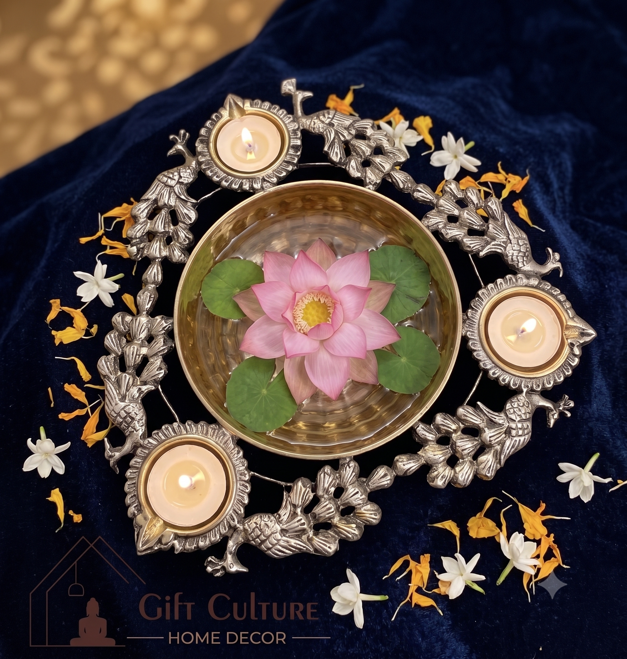 Gold Metal Urli Diya & Tealight Holder Collection – 30cm Festive Home Décor