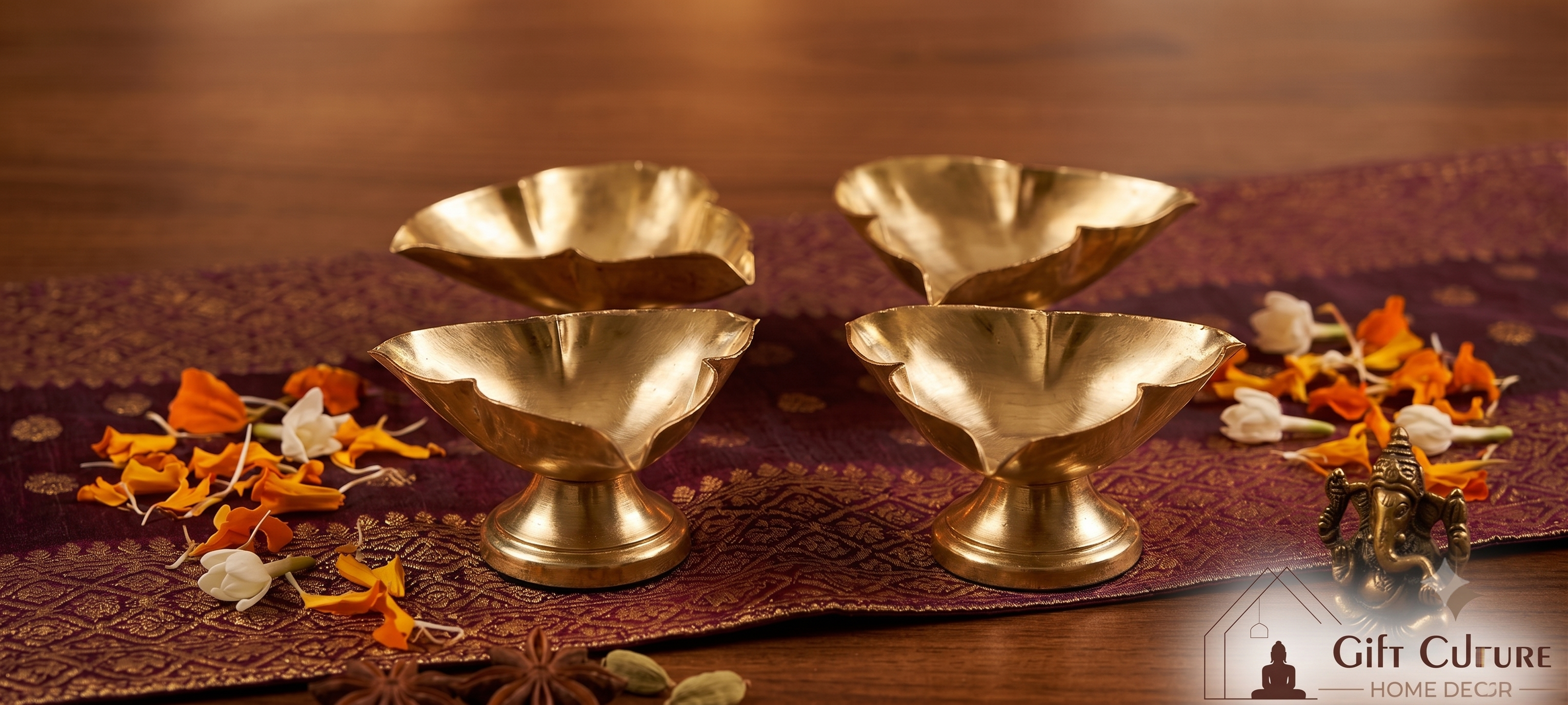 Traditional Metal Leaf-Shaped Scented Wax Diya